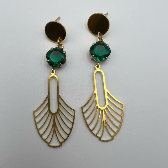 Elegant Art-Deco Inspired Brass Earrings, Gold Statement Earrings, Delicate Dang - Picture 5 of 11